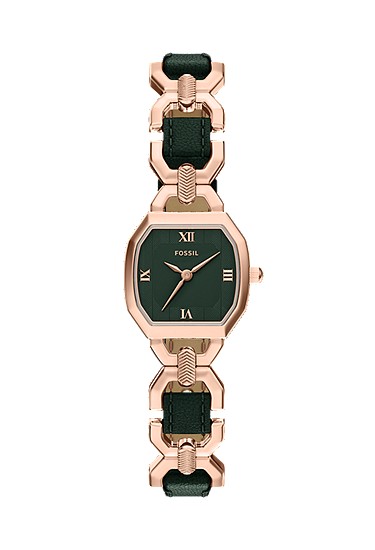 Harlow 22mm Three-Hand Green Leather and Rose Gold-Tone Stainless Steel Watch