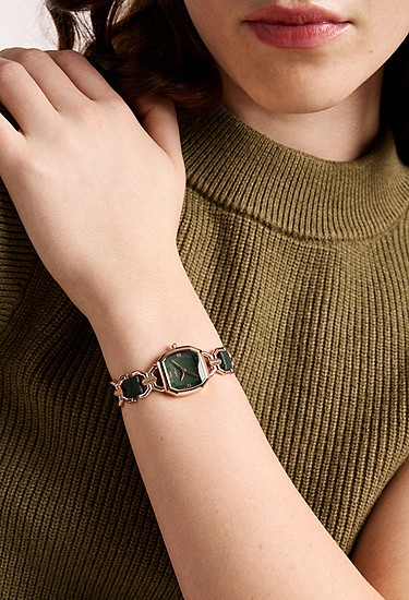 Harlow 22mm Three-Hand Green Leather and Rose Gold-Tone Stainless Steel Watch - Image 2
