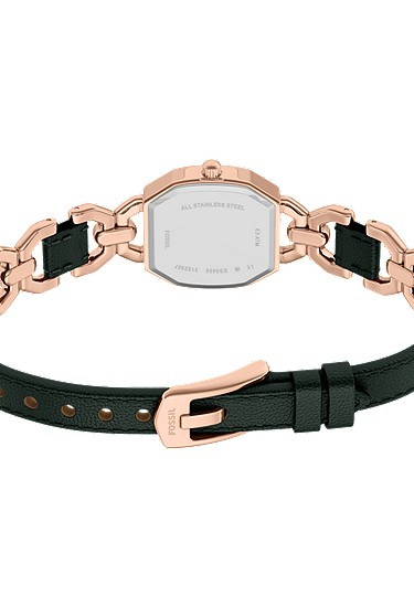 Harlow 22mm Three-Hand Green Leather and Rose Gold-Tone Stainless Steel Watch - Image 6