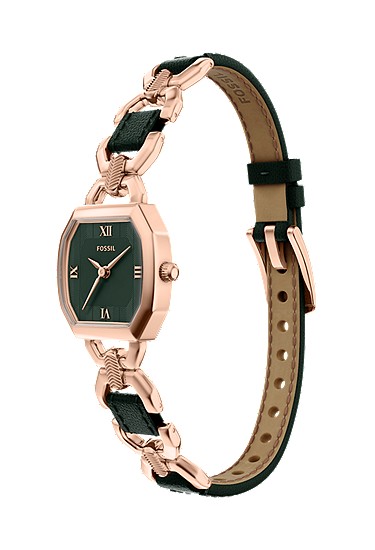 Harlow 22mm Three-Hand Green Leather and Rose Gold-Tone Stainless Steel Watch - Image 7
