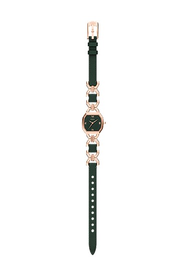Harlow 22mm Three-Hand Green Leather and Rose Gold-Tone Stainless Steel Watch - Image 8