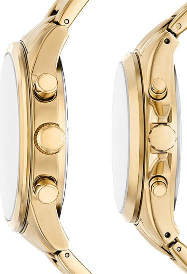 His and Her Chronograph Gold-Tone Stainless Steel Watch Gift Set - Image 3