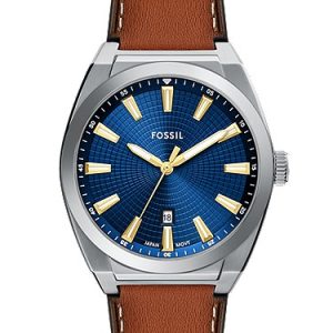 Everett 42mm Three-Hand Date Brown Leather Watch