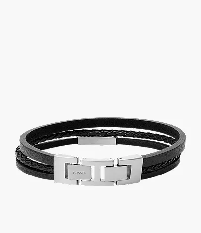 Black Multi-Strand Leather Bracelet - Image 2