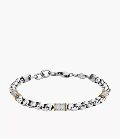 Machine Knurled Texture Two-Tone Stainless Steel Chain Bracelet