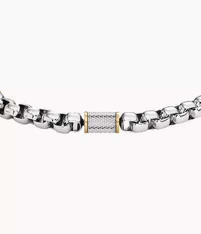 Machine Knurled Texture Two-Tone Stainless Steel Chain Bracelet - Image 2