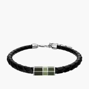 Everett Enamel Black Leather Station Bracelet