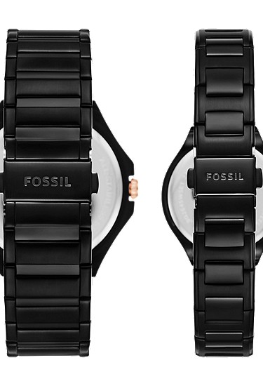 His and Her Multifunction Black Stainless Steel Watch Set - Image 2