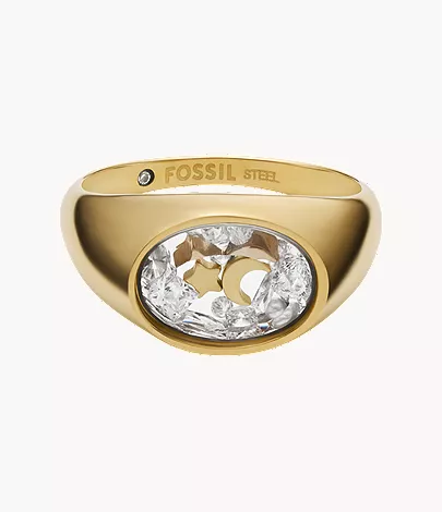 Sutton Shaky Glitz Gold-Tone Stainless Steel Moon and Star Signet Ring