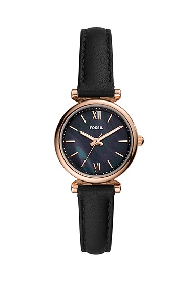 Carlie Mini 28mm Three-Hand Black Leather Watch