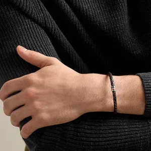 Everett Enamel Brown Leather Station Bracelet