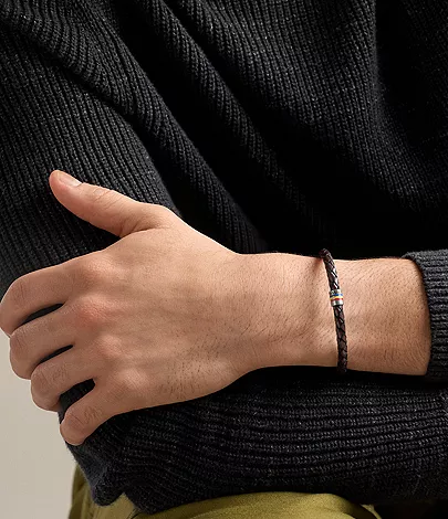 Everett Enamel Brown Leather Station Bracelet