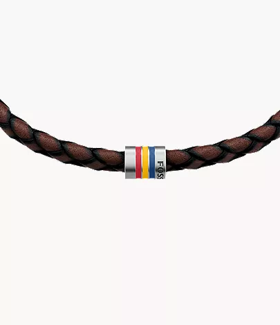 Everett Enamel Brown Leather Station Bracelet - Image 2