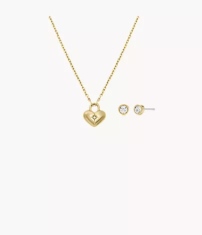 Sadie Gold-Tone Stainless Steel Heart Necklace and Earrings Gift Set