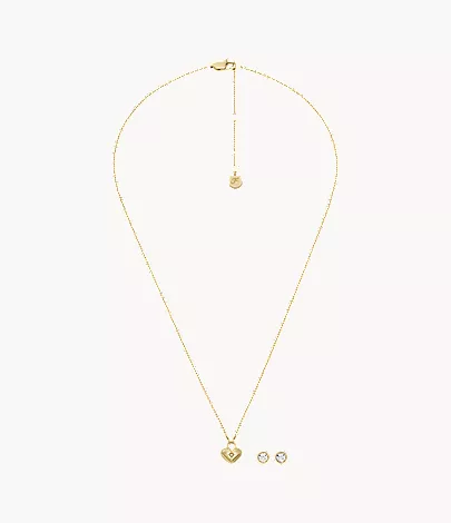 Sadie Gold-Tone Stainless Steel Heart Necklace and Earrings Gift Set - Image 4