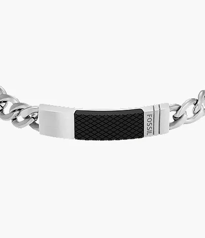 Machine Knurled Texture Stainless Steel Chain Bracelet - Image 2