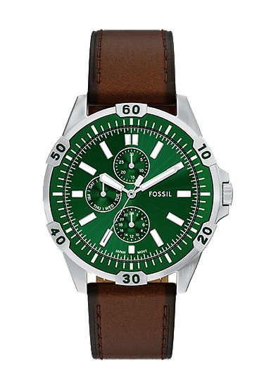 Garrett 44mm Multifunction Brown Leather Watch