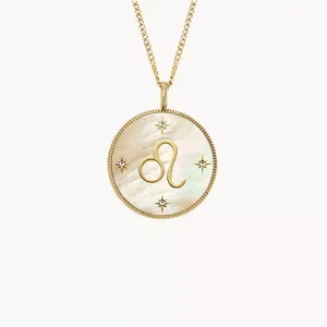 Leo Sutton Zodiac Gold-Tone Stainless Steel Gold Mother-of-Pearl Pendant Necklace