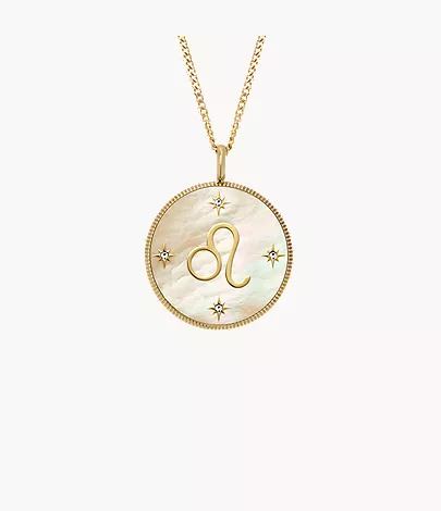 Leo Sutton Zodiac Gold-Tone Stainless Steel Gold Mother-of-Pearl Pendant Necklace