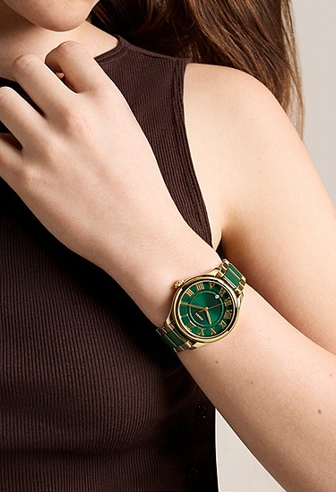Gilmore 38mm Three-Hand Date Gold-Tone Stainless Steel & Green Ceramic Watch - Image 2