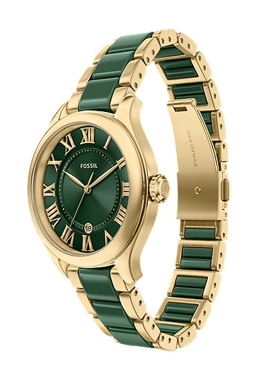 Gilmore 38mm Three-Hand Date Gold-Tone Stainless Steel & Green Ceramic Watch - Image 7