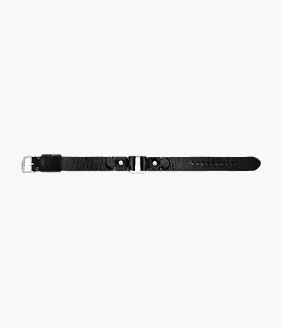 Machine Rugged Stainless Steel and Black Leather Strap Bracelet - Image 5