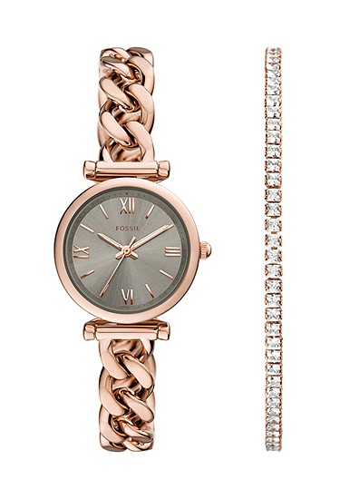 Carlie Mini 28mm Three-Hand Rose Gold-Tone Stainless Steel Watch and Bracelet Set