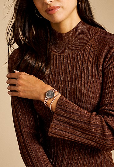Carlie Mini 28mm Three-Hand Rose Gold-Tone Stainless Steel Watch and Bracelet Set - Image 2