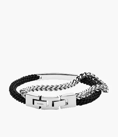 Ellis Black Nylon and Stainless Steel Double-Strand Bracelet - Image 2