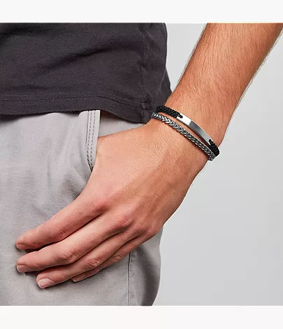Ellis Black Nylon and Stainless Steel Double-Strand Bracelet - Image 3