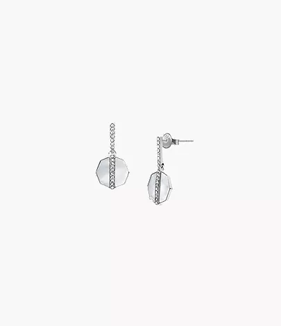 Merrit Timeless Mother Of Pearl Silver-Tone Stainless Steel Drop Earrings - Image 3