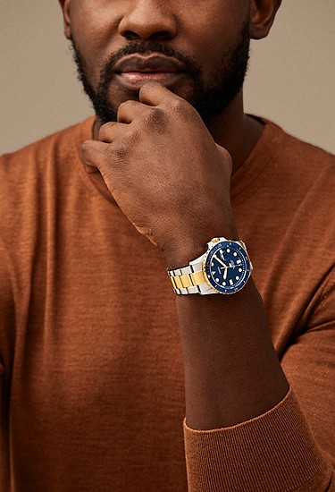 Fossil Blue Dive 42mm Three-Hand Date Two-Tone Stainless Steel Watch - Image 2