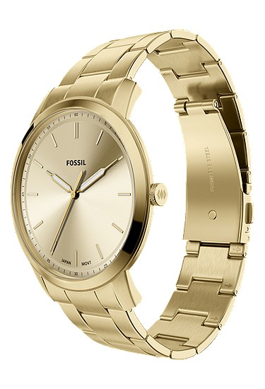 Minimalist 44mm Three-Hand Gold-Tone Stainless Steel Watch - Image 7
