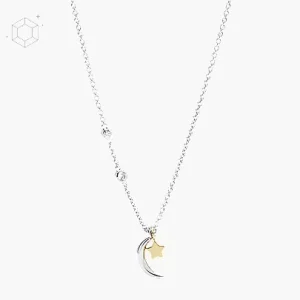 Sterling Silver Star and Crescent Moon Necklace