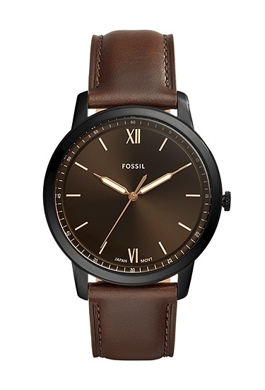Minimalist 44mm Three-Hand Brown Leather Watch