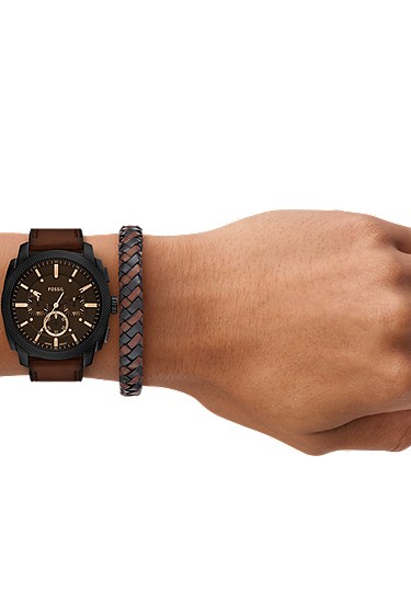 Machine 44mm Chronograph Brown Leather Watch and Bracelet Set - Image 3
