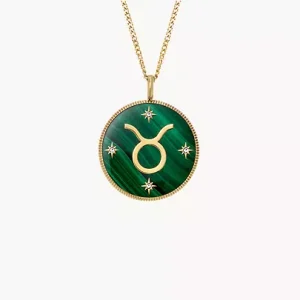 Taurus Sutton Zodiac Gold-Tone Stainless Steel Green Malachite Pendant Necklace
