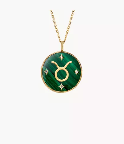 Taurus Sutton Zodiac Gold-Tone Stainless Steel Green Malachite Pendant Necklace