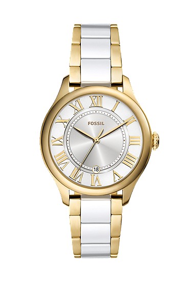 Gilmore 38mm Three-Hand Date Gold-Tone and White Ceramic Watch