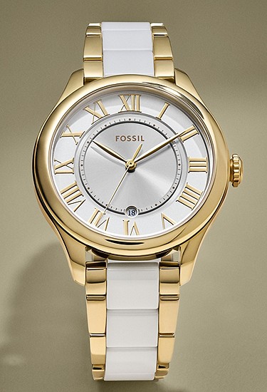Gilmore 38mm Three-Hand Date Gold-Tone and White Ceramic Watch - Image 5