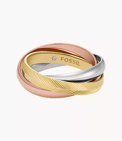 Harlow Interlocking Links Tri-Tone Stainless Steel Band Ring - Image 3
