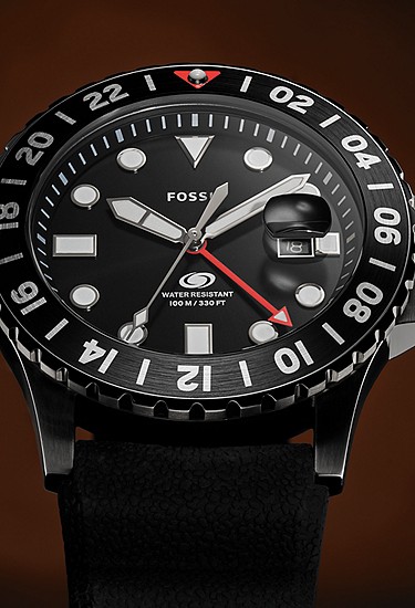 Fossil Blue GMT 46mm Black Silicone Watch - Image 5