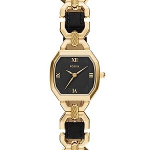 Harlow 22mm Three-Hand Black Leather and Gold-Tone Stainless Steel Watch