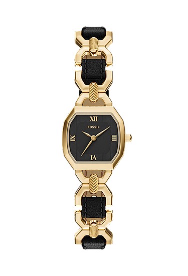 Harlow 22mm Three-Hand Black Leather and Gold-Tone Stainless Steel Watch