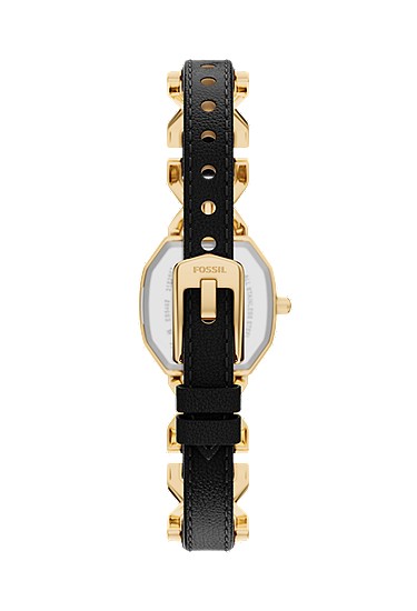 Harlow 22mm Three-Hand Black Leather and Gold-Tone Stainless Steel Watch - Image 3