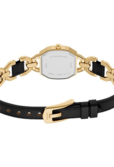 Harlow 22mm Three-Hand Black Leather and Gold-Tone Stainless Steel Watch - Image 6