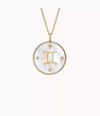 Gemini Sutton Zodiac Gold-Tone Stainless Steel White Mother-of-Pearl Pendant Necklace