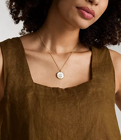 Gemini Sutton Zodiac Gold-Tone Stainless Steel White Mother-of-Pearl Pendant Necklace - Image 2