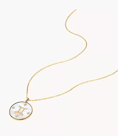 Gemini Sutton Zodiac Gold-Tone Stainless Steel White Mother-of-Pearl Pendant Necklace - Image 3