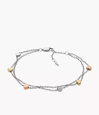 Sutton Heart Tri-Tone Steel Double-Chain Bracelet